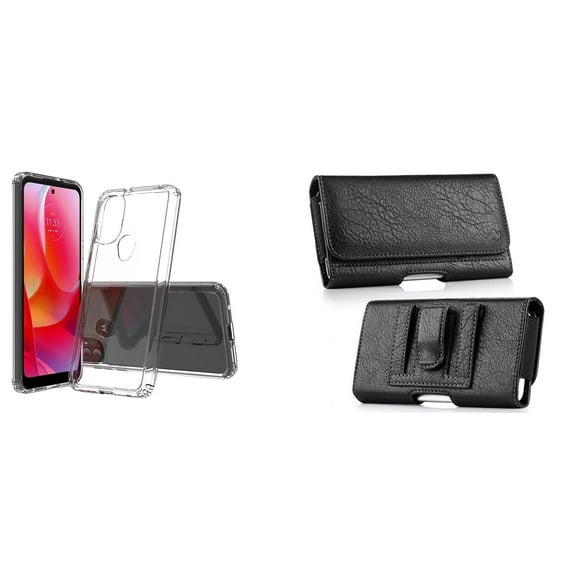 Bemz Case Bundle for Moto G Power 2022 - Fusion Impact Resistant Protection Cover (Clear) with Coin Wallet Phone Carrying Pouch Belt Holster (Horizontal)
