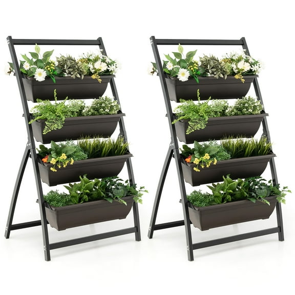 Costway 2PCS 4 FT 4-Tier Vertical Raised Garden Bed Elevated Planter w/4 Container Boxes