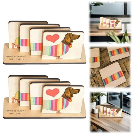 

Act Now! Wood Set Lovers Cork Drink Set Of 4 Dog With Protective Bottom Handmade Animal Themed Cute Wood Home Decor