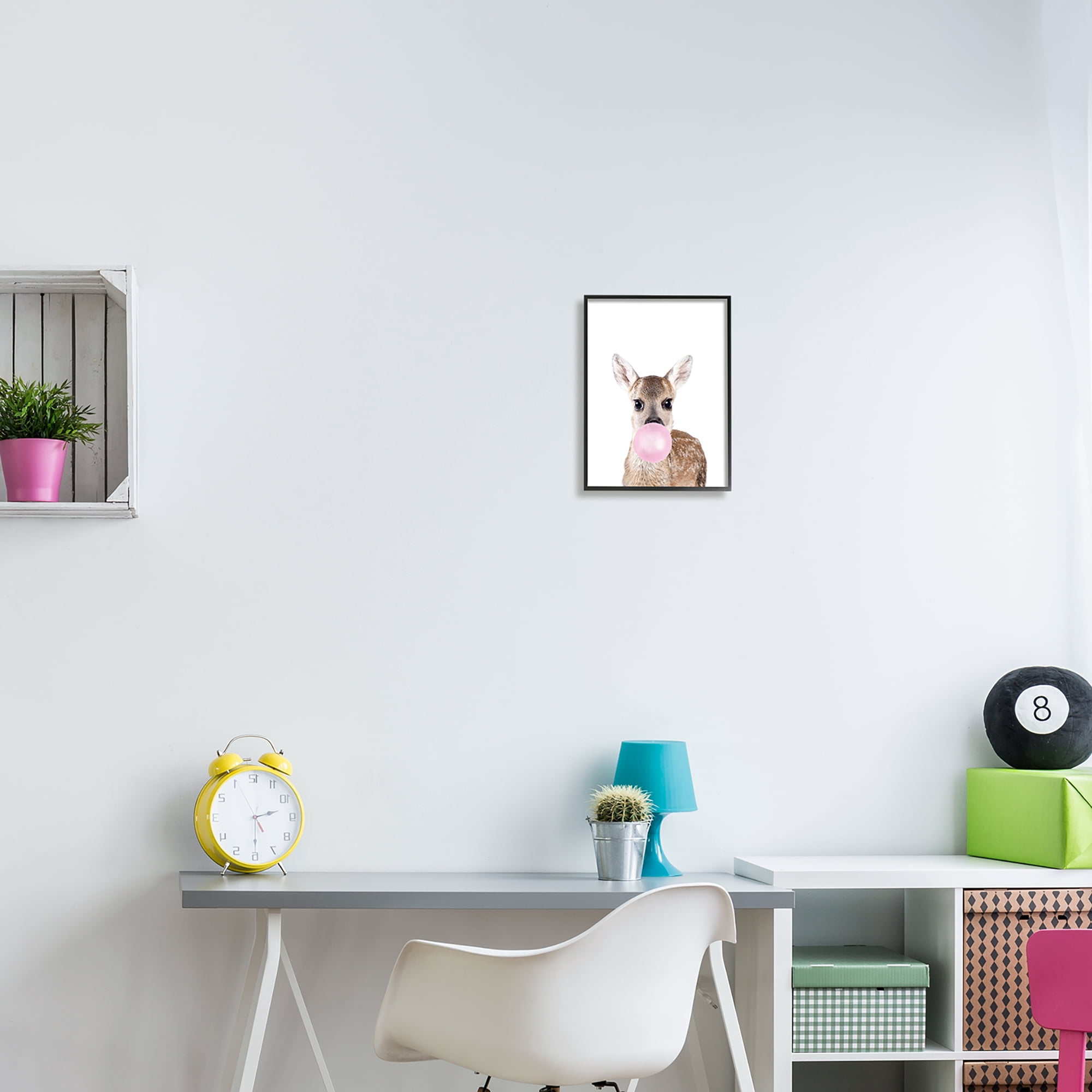 Stupell Industries Fawn Blowing Bubblegum Animals & Insects Painting Black Framed Art Print Wall Art, 11 x 14