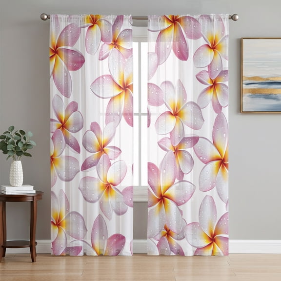 Pink Flowers Sheer Curtains 96 Inch Length 2 Panels Set, Elegant Farmhouse Spring Floral Voile Window Treatment Semi Sheer Long Curtains Drapes for Bedroom/Living Room/Kitchen 52"x96"x2