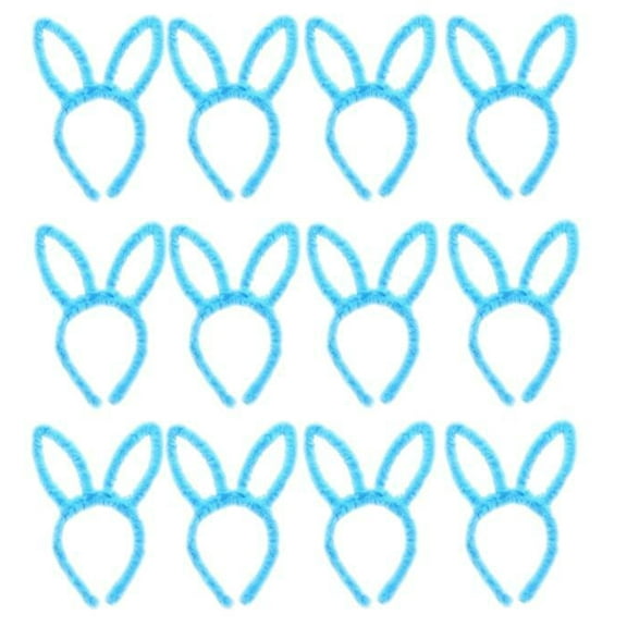 12 Pack Costume Accessories 9" Fuzzy Headband with Bunny Ears - Light Blue