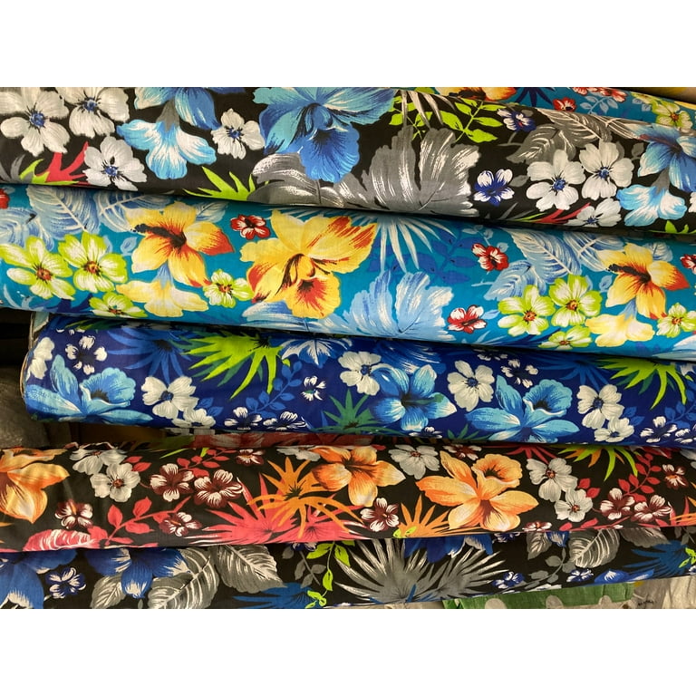 Lilly Craft Hawaiian Floral Print Aqua Polycotton Fabric 58-60
