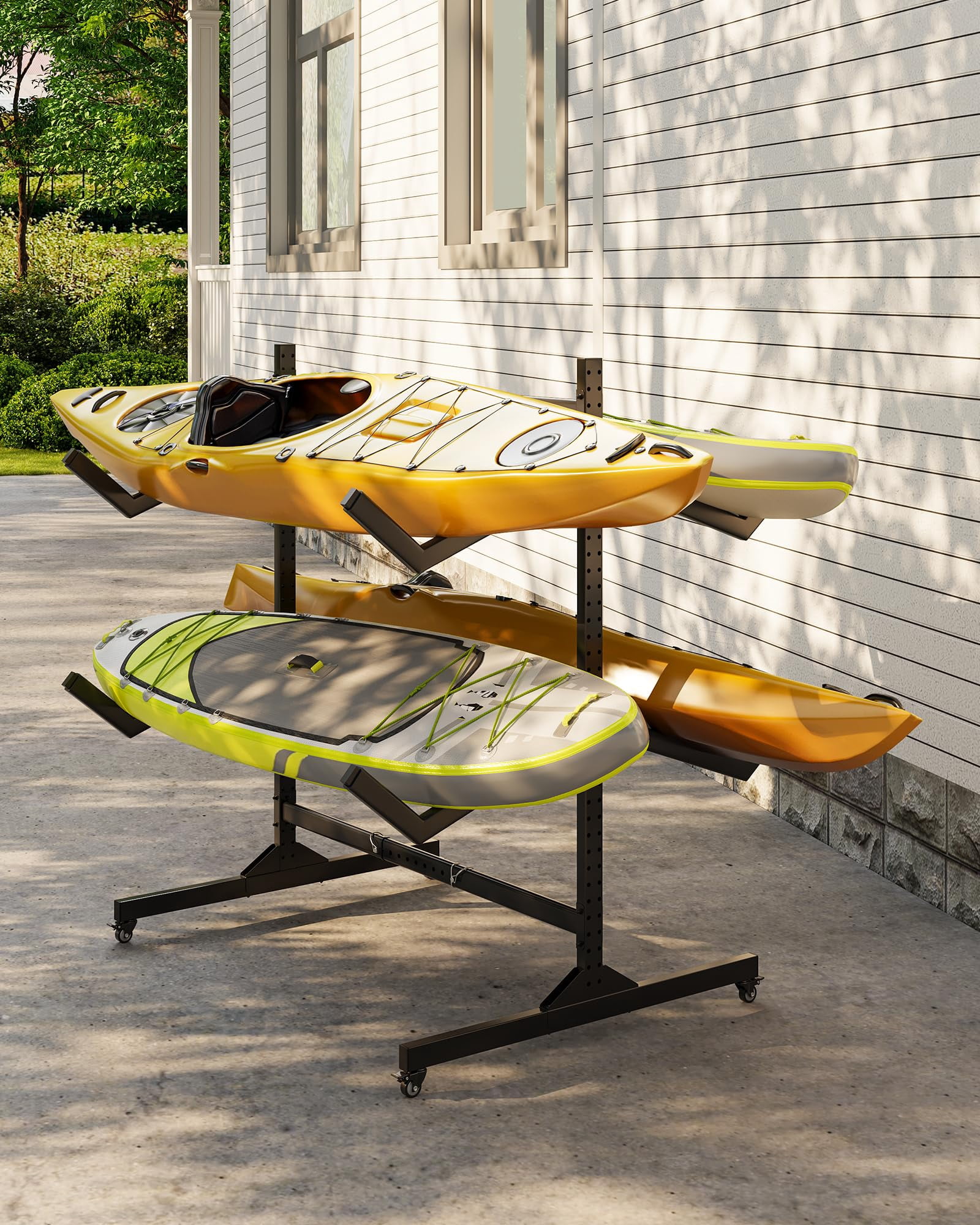 2-Tier Freestanding Kayak Storage Rack -Storage Rack for Kayaks or Canoes - Premium Kayak Stand for Outdoor and Indoor - Heavy Duty Kayak Holder