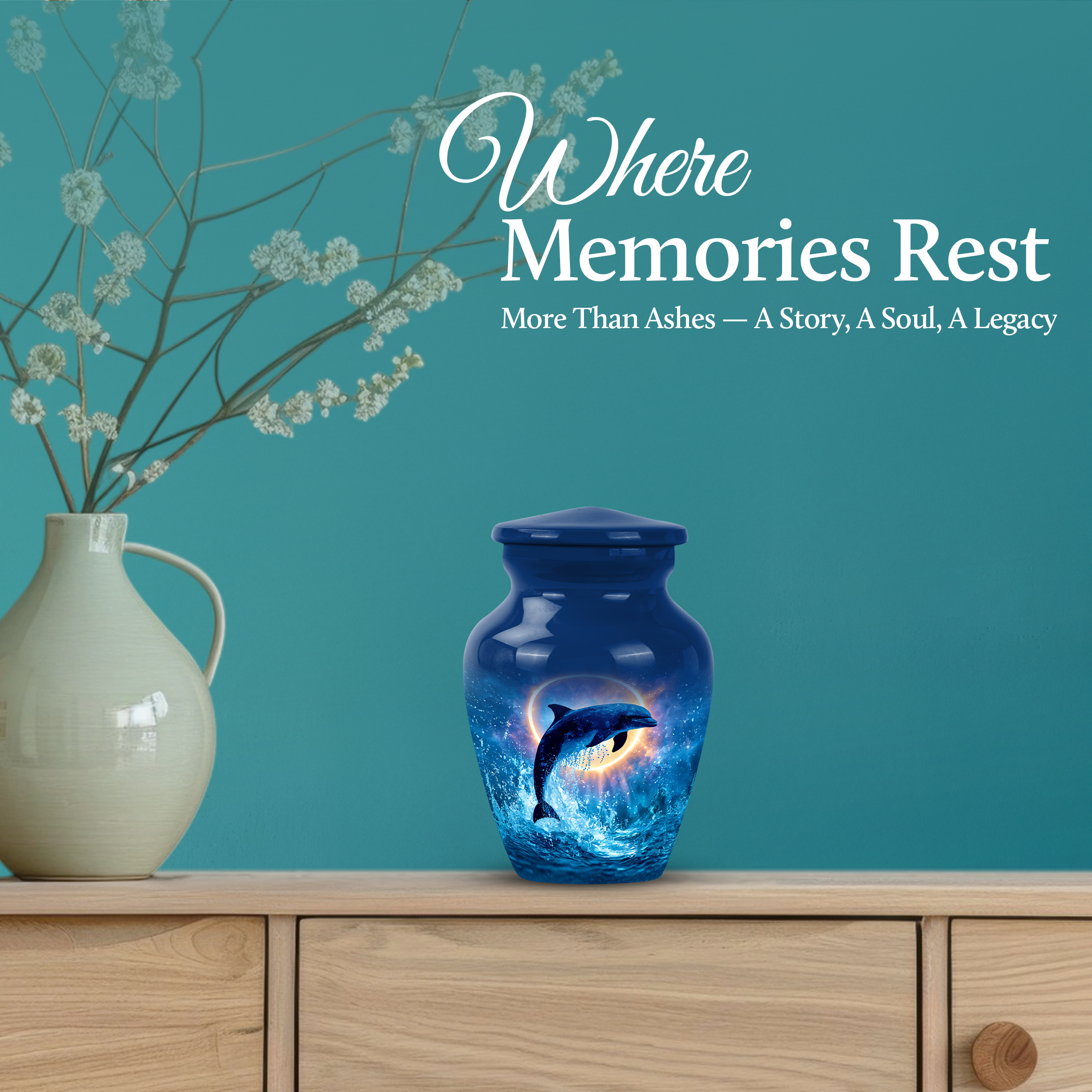 SABURIAL Dolphin Urn - Decorative Mini Tribute Urns for Female Ash - Beautiful Cremation Urns for Men & Women Ashes - Mini Funerala Urn for Ash - 3 Inch - Pack of 1