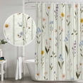 thumbnail image 4 of Spring Floral Shower Curtain Set - 72" x 78" Washable Bathtub Curtain with 12 Hooks, Summer Botanical Sage Green Striped Waterproof Fabric Stall Shower Curtains for Bathroom/Bathtub Décor, 4 of 6