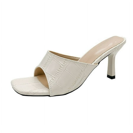 

Popular Summer New Arrival One-Word Rhombic French Sandals and Slippers Women‘s Outfit Square Heel High Heels Stiletto Heel Half-Shoe Sandals