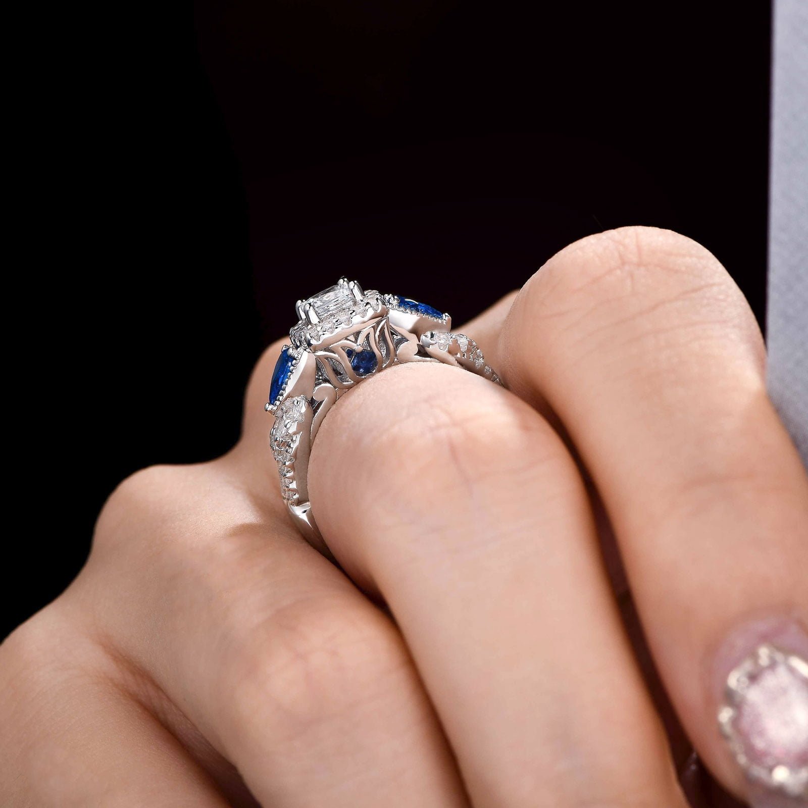 SHELOVES Princess Pear Blue Sapphire Sterling Silver Engagement Ring Wedding Ring Set for Women Size 7