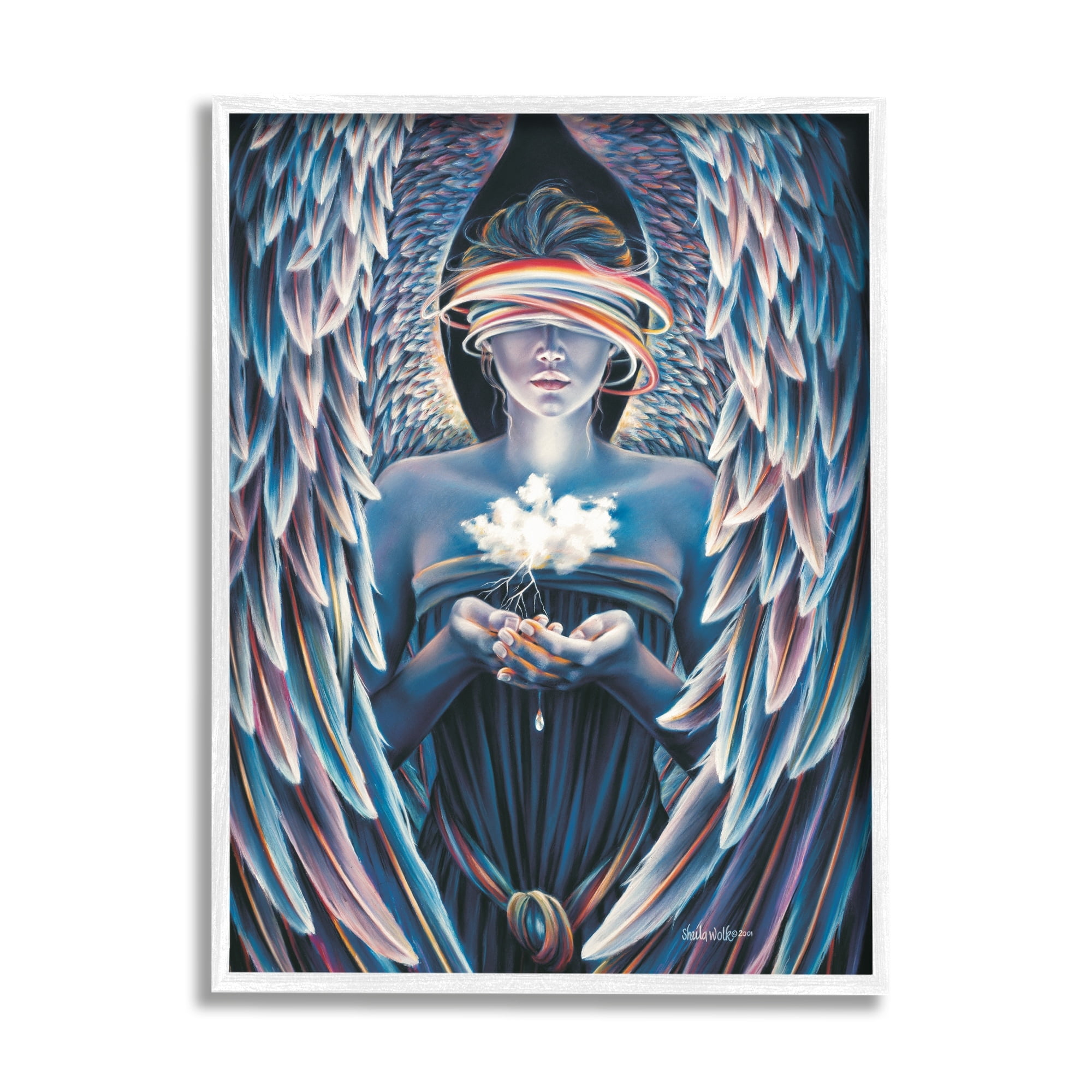 Stupell Industries Surreal Angel Holding Cloud Fairy Tales & Fantasy Painting White Framed Art Print Wall Art