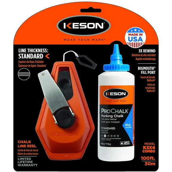 Keson K3X Chalk Line Reel 100' with Blue Chalk