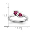 thumbnail image 2 of 925 Sterling Silver Bezel Polished Stackable Cr. Ruby Double Love Heart Ring Size 9 Stackable Ring for Women, 2 of 2