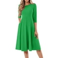 thumbnail image 2 of Huankd 3/4 Sleeve Dress for Women Crew Neck Pockets Vintage A-Line Swing Midi Dresses Green XL, 2 of 5