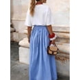 thumbnail image 2 of Multicolor 2 Womens Blue And White Striped Pleated Maxi Skirt Flowing A-Line Summer Vacation Skirt, 2 of 5