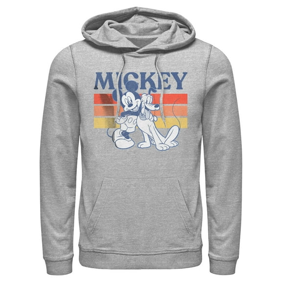 Men's Mickey & Friends Retro Pluto and Mickey Mouse Pull Over Hoodie Athletic Heather Medium