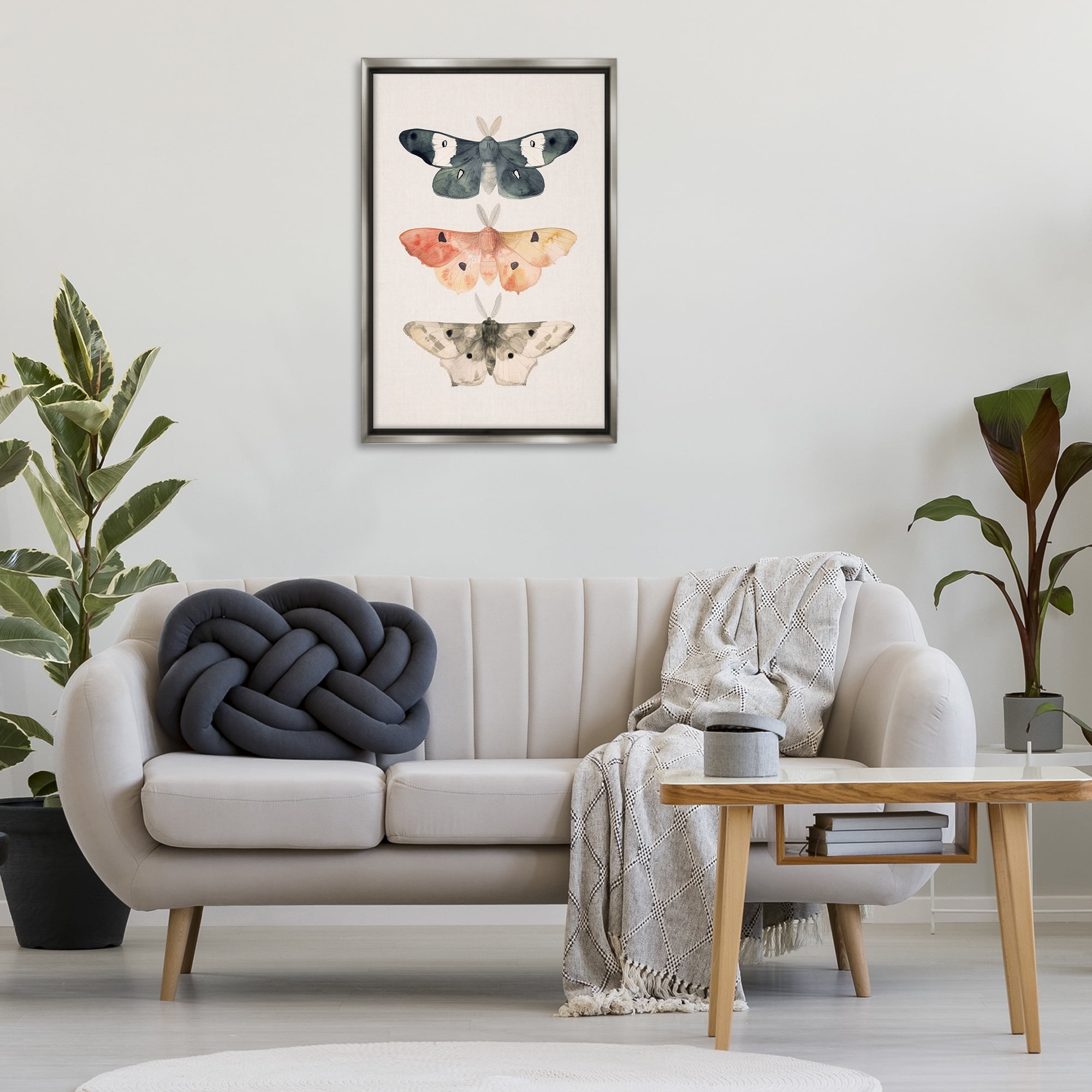 Stupell Industries Watercolor Moth Trio Animals Painting Gray Floater Framed Canvas Art Print Wall Art, 21 x 31