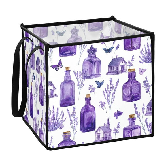 Home Organizer Foldable Fabric Storage Bin With Handle Purple Glass Bottles