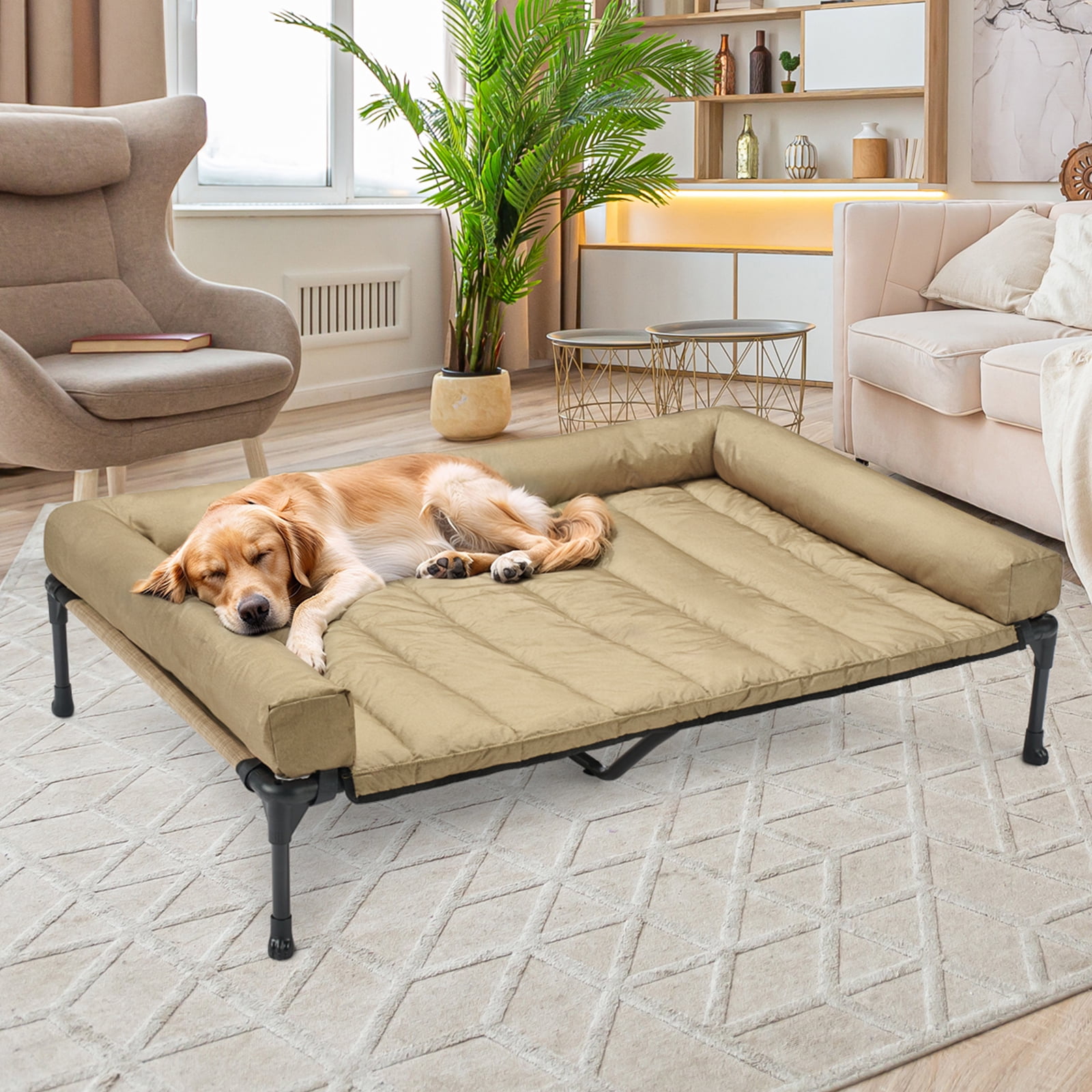 Veehoo Cooling Elevated Dog Bed + Waterproof Removable Pillow-Top Mat, XXLarge, Beige Coffee