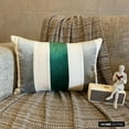 thumbnail image 6 of Decorative Green 12"x14" (30x35 cm) Lumbar Pillow Cover, Velvet & Linen Patchwork Oblong Pillow, Striped Pattern Modern Style - Swathe Emerald, 6 of 10