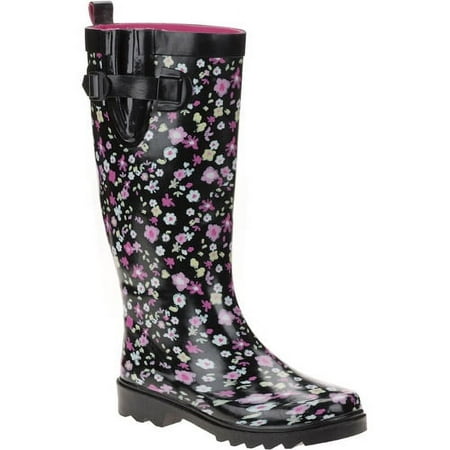 Women's Shiny Ditzy Floral Print Rain Boots