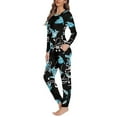 thumbnail image 2 of Renewold Fall Pajamas Set for Women Bright Blue Hummingbird Print Sweatpants Long Sleeve Crew Neck Sweatpants Winter Holiday Home Life Shirts Size XL, 2 of 5
