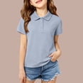 thumbnail image 4 of Girls'Collared Polo Shirt,Solid Color Button Placket Soft Cotton Short Sleeve Kids Top, 4 of 4