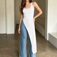 thumbnail image 5 of IUYRTFE Women's Square Neck Sleeveless Asymmetrical Hem Long Tank Top Slim Fit Casual Summer Tunic, 5 of 7
