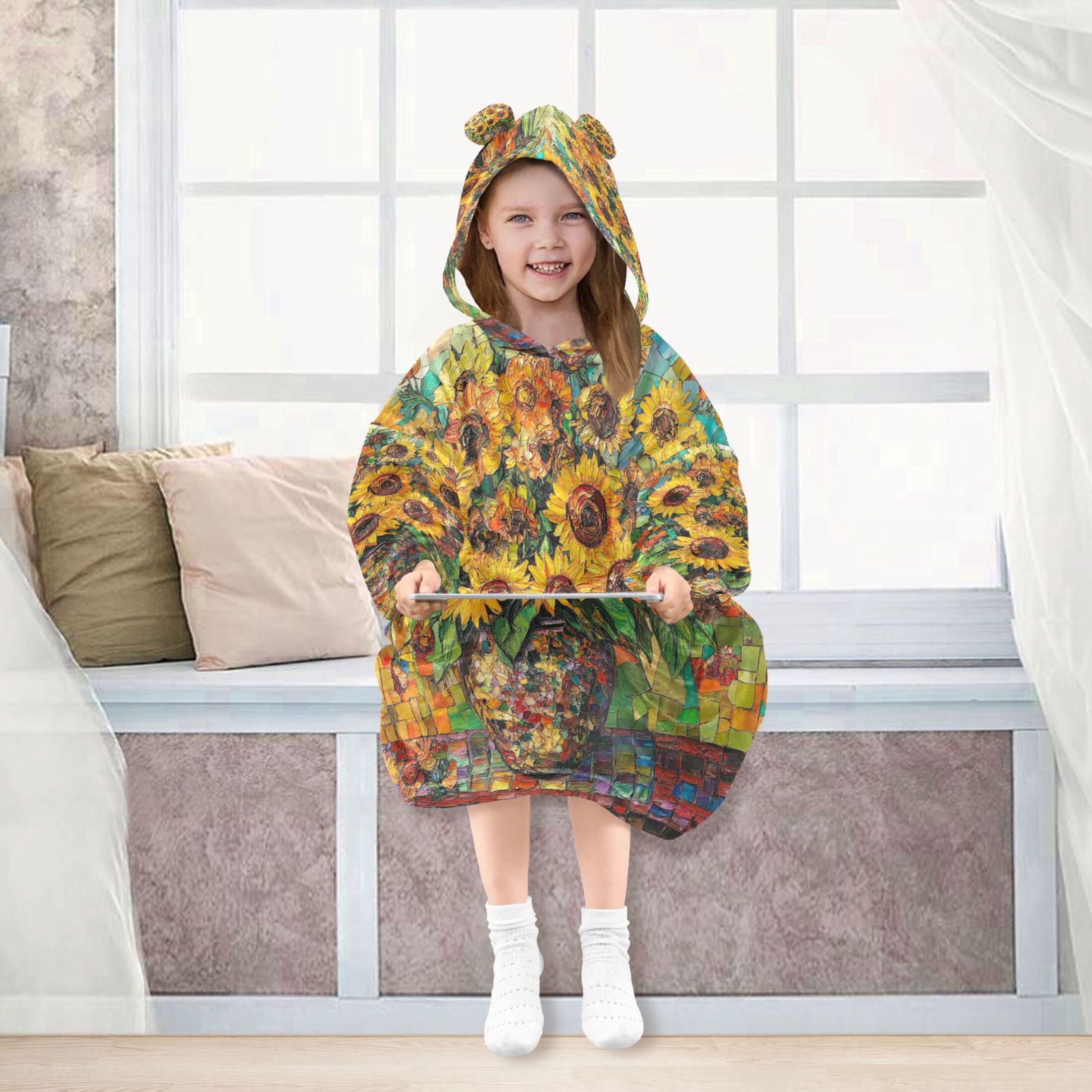 YAZAOO Kids Wearable Blanket Hoodie Warm and Cozy Sunflower Symphony Flannel Sweatshirt