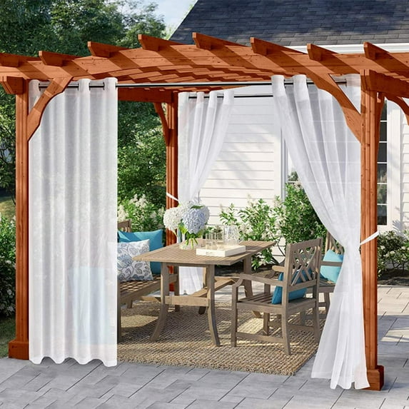1/2 Panels Indoor Outdoor Waterproof Sheer Curtains Voile Sheer Drapes for Patio, Pergola, Porch, Cabana and Gazebo