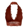 thumbnail image 3 of URBAN DAIZY Women's Seamless Lace Bra Scalloped Halter Padded Crop Top Lined Bralette Plunge Comfort Pads Yoga Bustier A17_6328 Dark Rust M, 3 of 6