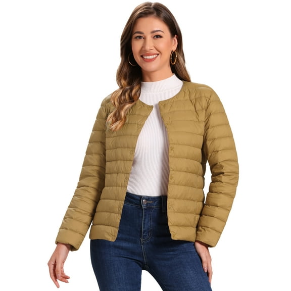 Unique Bargains Women's Puffer Lightweight Packable Long Sleeve Coat XS Brown