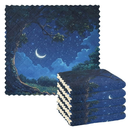 

6 Pack Kitchen Dish Towels 11 Inch x 11 Inch Reusable Cleaning Cloths for Washing Dishes Dish Cloths for Drying Dishes Starry Sky Moonlight