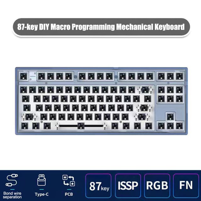 FlesportsTeclado mecánico MK870 Full RGB LED 87 teclas intercambiables en caliente Likrtyny Macro programable configuración DIY con cable tipo C