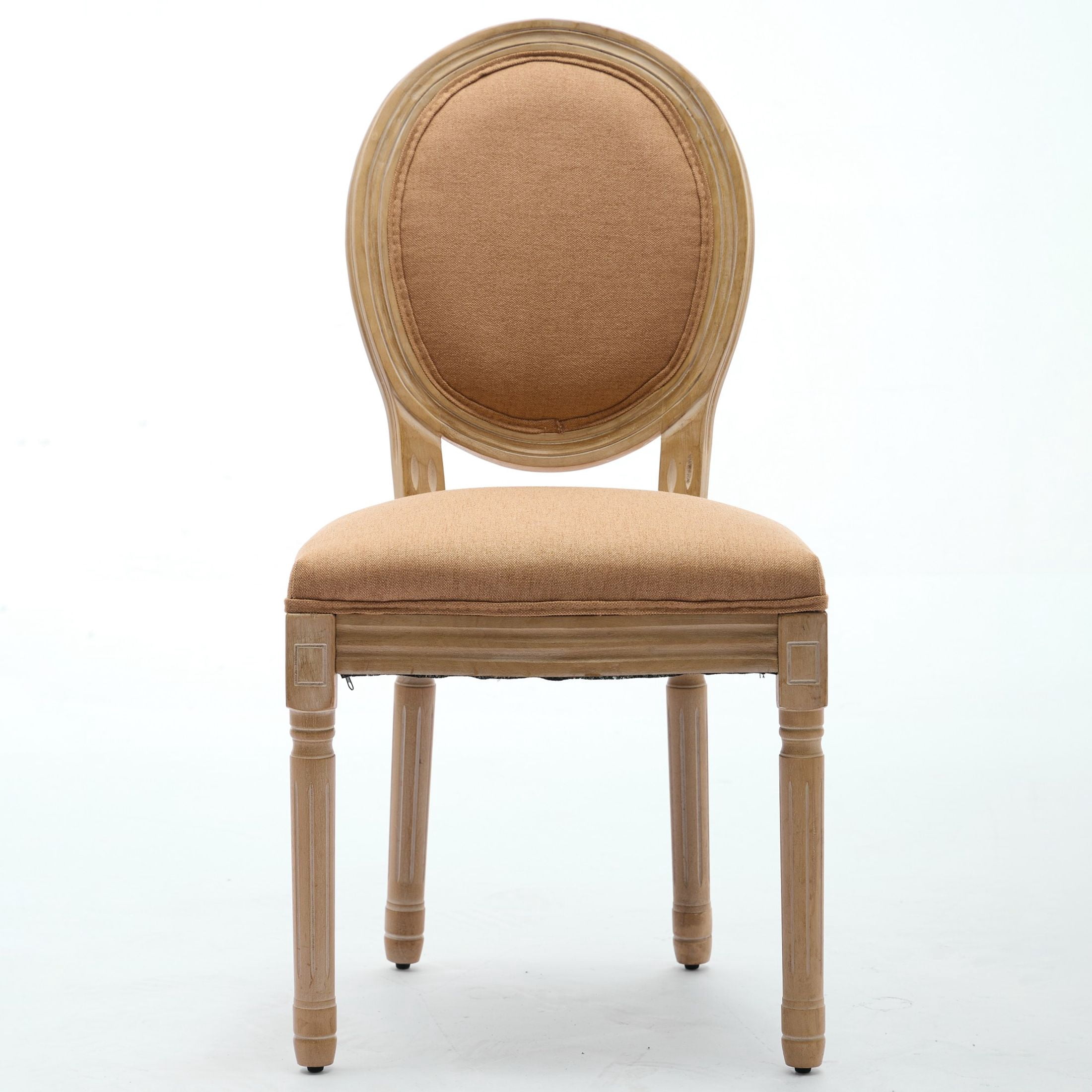 GDF Studio 23.4" French Dining Chairs Set of 2 with Linen Fabric Upholstery, Solid Rubberwood Frame, Tan