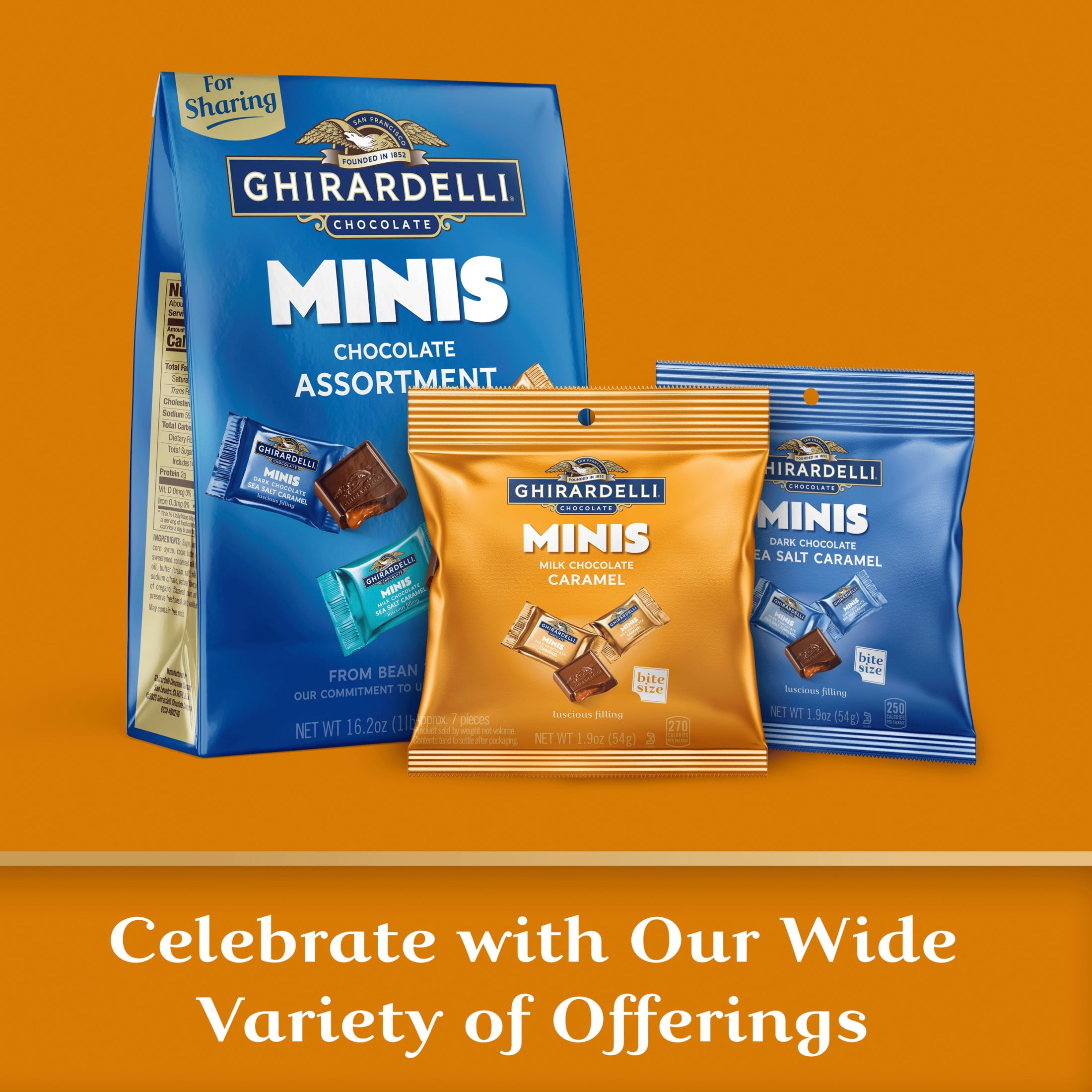 GHIRARDELLI Milk Chocolate Candy Minis with Caramel Filling, 1.9 oz Pouch