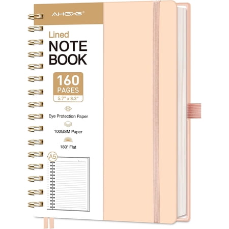Spiral Journal Notebook, 160 Lined Pages, A5 Size (5.7'' x 8.3'') | for Men & Women, Journaling, Writing, Work & Office, Hardcover, 100 GSM Thick Paper (Pink)
