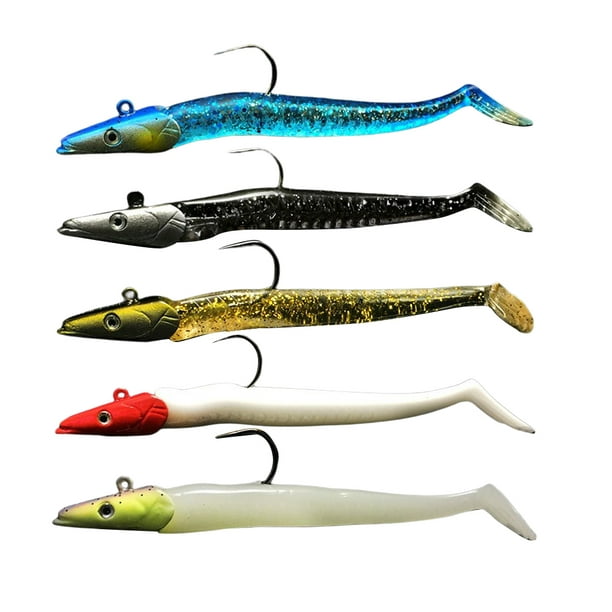 Maoww 3Pcs Lure Bait Fishing Soft Head Fish Bass Hook Artificial Tackle  Boat Barbed Herring Shiner Perch Grouper Accessory Black