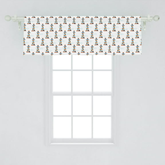 Ambesonne Lighthouse Window Valance, Rhythmic Nautical Simplistic Waves on Plain Background Pattern, Curtain Valance for Kitchen Bedroom Decor with Rod Pocket, 54" X 18", Pale Blue Pale Orange