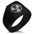 thumbnail image 1 of Stainless Steel Radioactive Sawblade Skull Needle Stripe Pattern Biker Style Polished Ring, 1 of 1