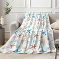 thumbnail image 3 of Coastal Ocean Beach Throw Blanket, Summer Blue Seashell Starfish Throw Blanket, Super Warm Cozy Microfiber Flannel Blanket for Couch Chair Sofa Bed Home Outdoor Beach Travel, 3 of 5
