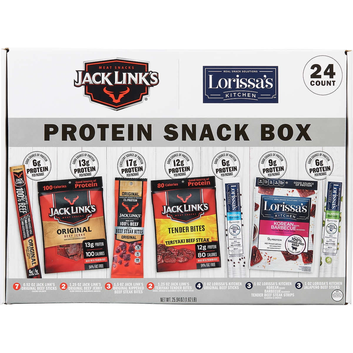 Jack Link's / Lorissa's Kitchen Protein Snack Box, Variety Pack, 24 ct