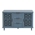 thumbnail image 6 of Lunale 47.24" Retro Hollow-Carved 2-Door Cabinet with 3 Drawers, Storage Sideboard Buffet Accent Cabinet for Living Room, Lake Blue, 6 of 7