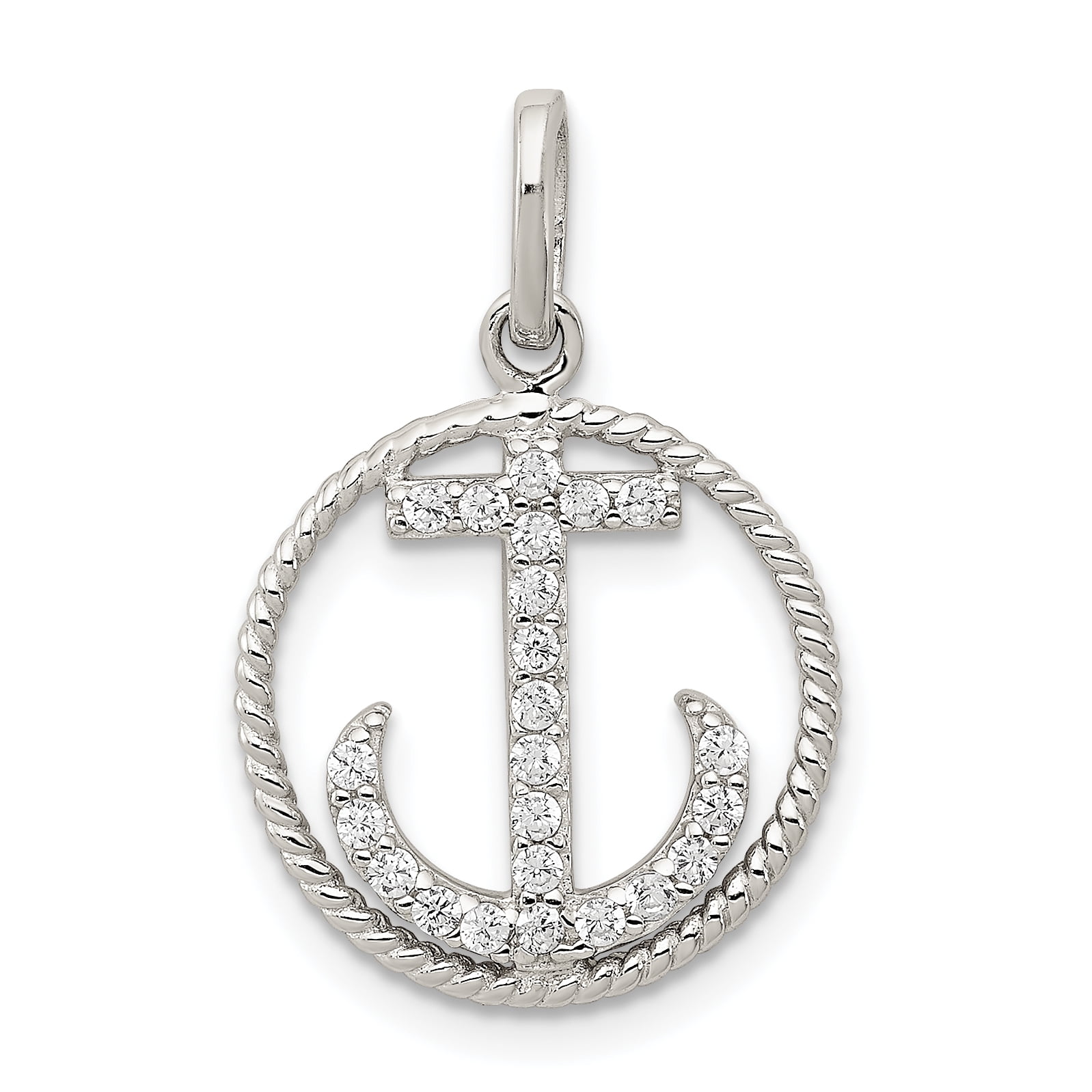 Sterling Silver Polished CZ Anchor Pendant