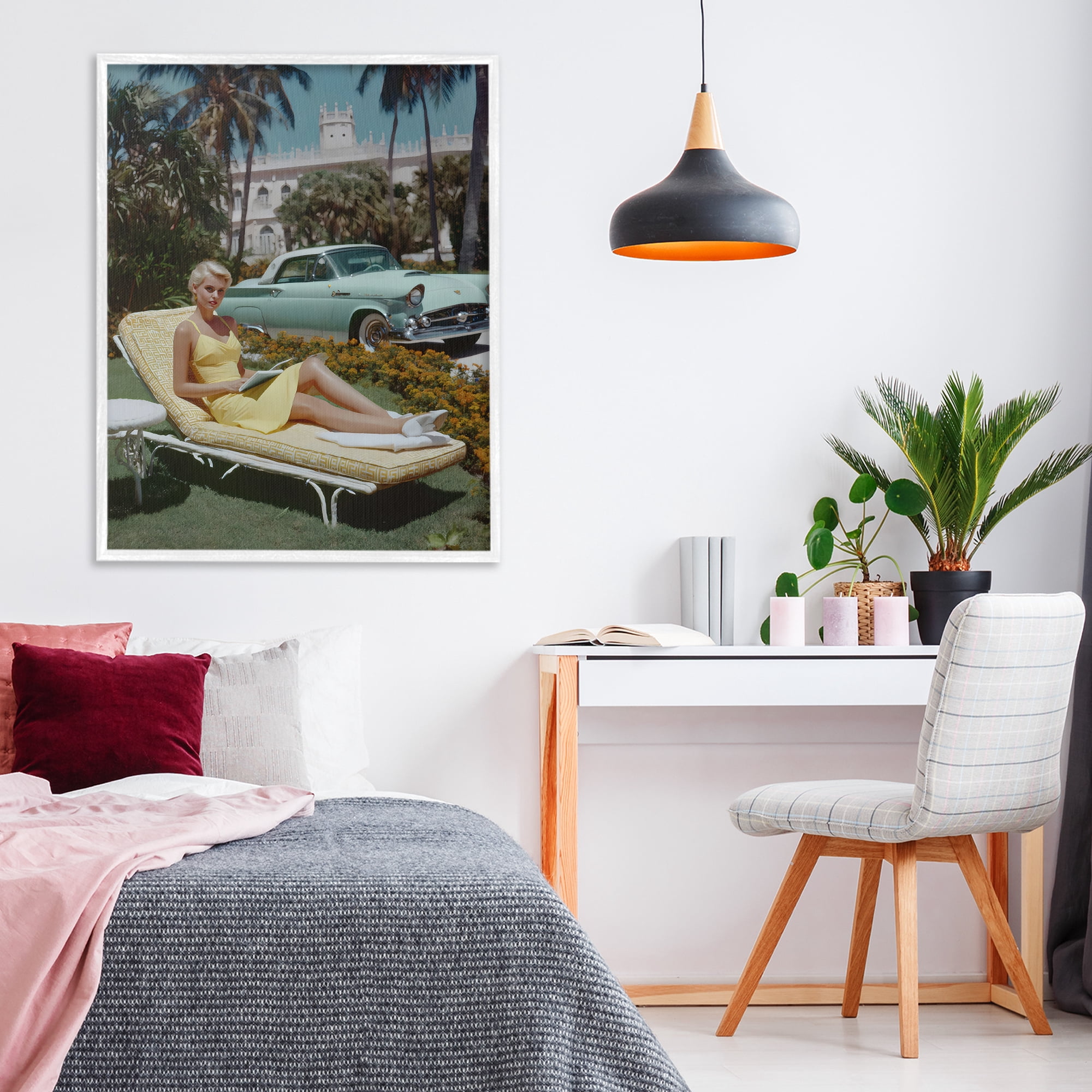 Stupell Industries Vintage Sunbathing Woman White Framed Giclee Art, design by Franklyn Gregory