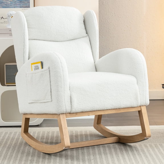 Rocking Chair With And Fabric Eucalyptus Wood Soft Wooden Seat