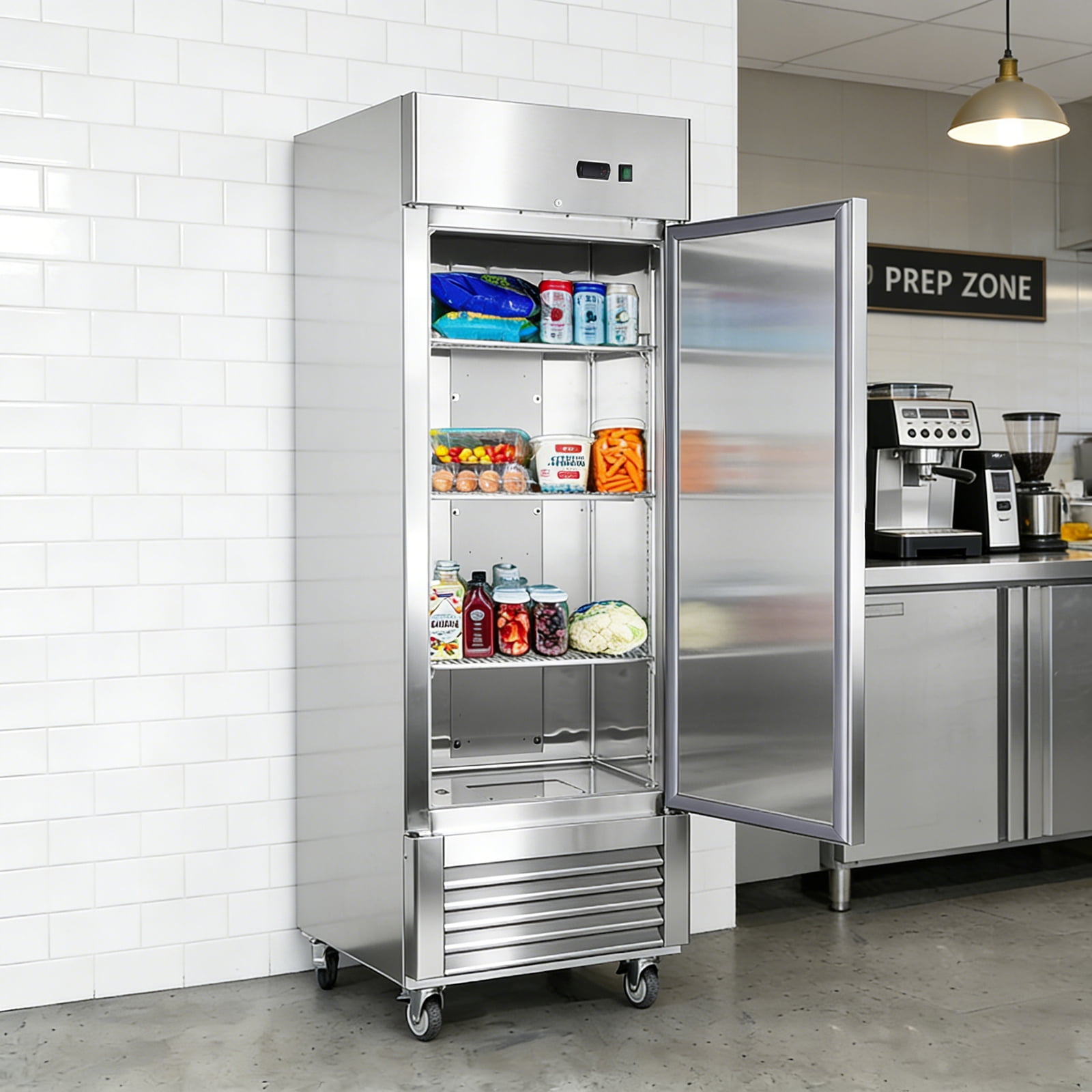27" Commercial Refrigerator, 18.68 Cu.ft Single Solid Door Reach-in Refrigerator, Stainless Steel Interior & Exterior, Fan Cooling Upright Fridge with Embraco Compressor, ETL & DOE Certified