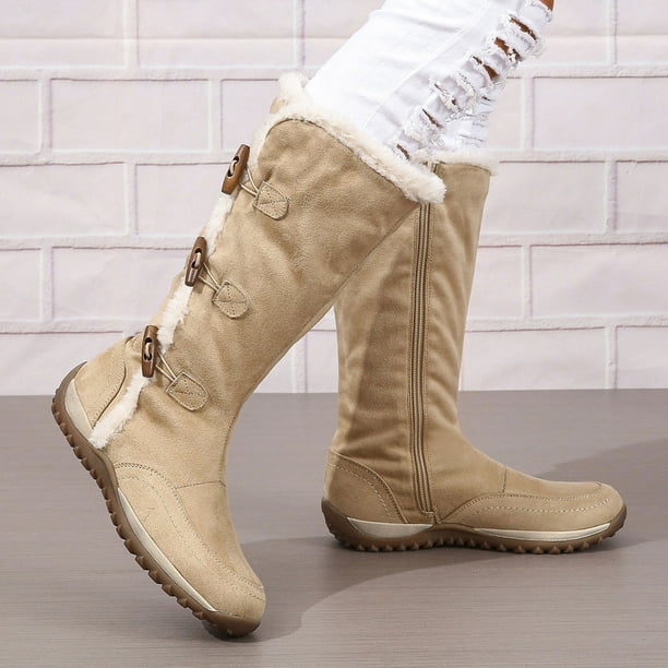 nsendm Women Shoes Adult Female Wide Calf Rain Boots for Women plus Size Fashion Women Flock Winter Keep Warm Thick Calf High Boots for Women with