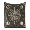 thumbnail image 1 of Nautical Soft Flannel Fleece Blanket, Maritime Inspired Design Compass Windrose with Floral Sun and Moon Image, Cozy Plush for Indoor and Outdoor Use, 50" x 70", Taupe and Eggshell, by Ambesonne, 1 of 6