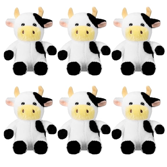 6Pack 9.5'' Milk Cows Stuffed Animals Plush Toys, Dolls Party Birthday Gifts Decor Plush Toy Set for Kids Girls Boys