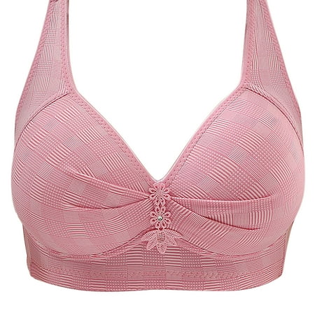 Ecqkame Bras for Women No Underwire Push Up Plus Size Daily Bra Solid Color Breathable Bras 1PC-Hot Pink XXXL on Clearance
