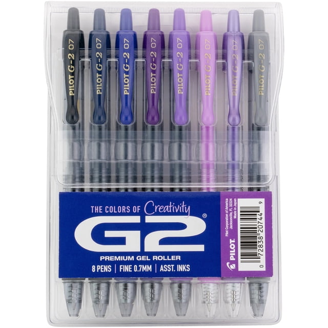 Pilot, bolígrafos de gel G2 Premium, paquete G2 Boost Purples, The Colors of Creativity, paquete de 8, punta fina de 0,7 mm, surtidos